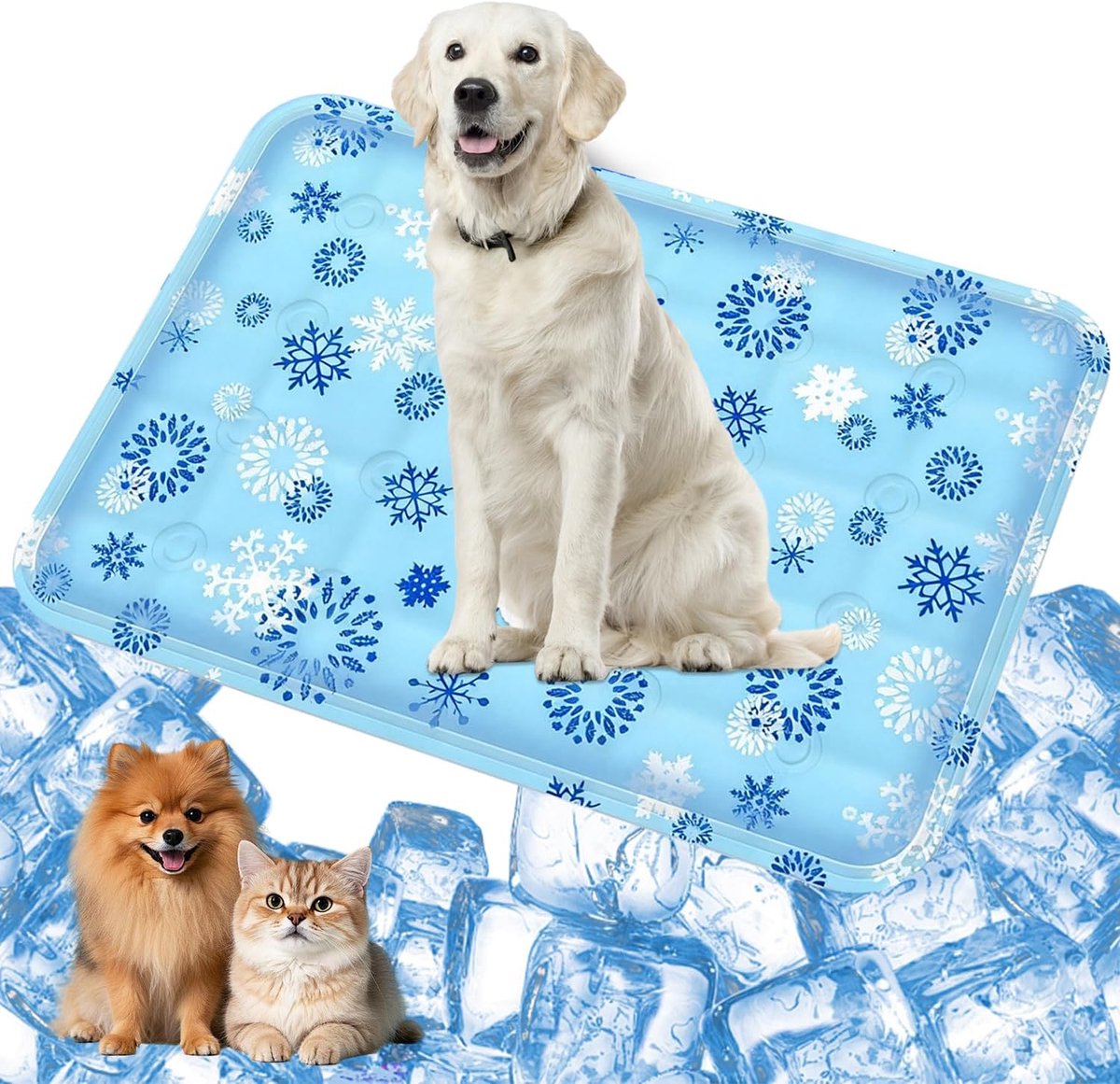 Koeldeken voor honden, 50 x 60 cm, koelmat voor honden en katten, veilige en niet-giftige gel, ideaal voor zomer en reizen, voor kleine, middelgrote, lichtblauw