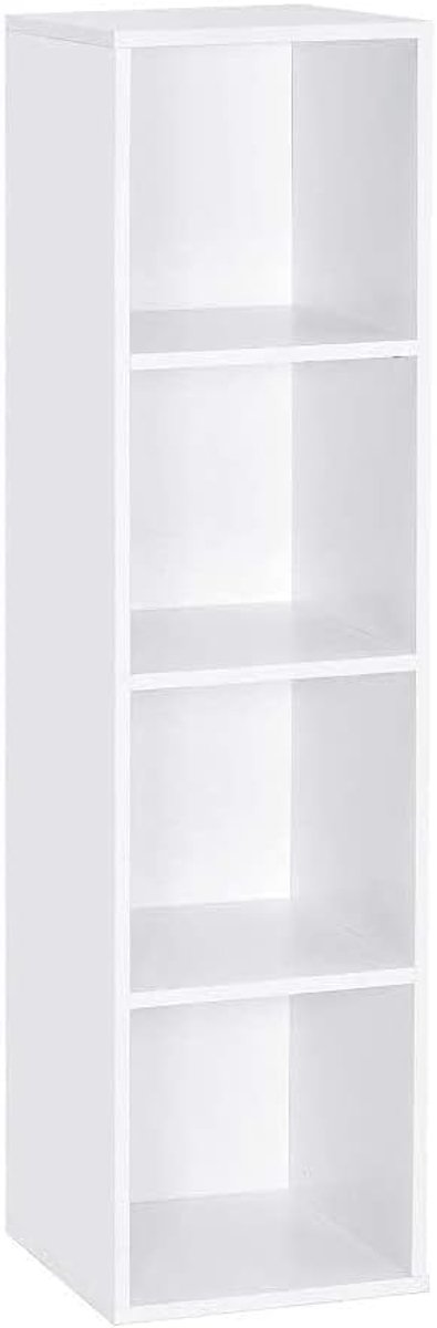 Boekenkast, rek met 4 vakken, van hout, wit, modern, voor woonkamer, slaapkamer, kinderen, 30 x 30 x 120 cm