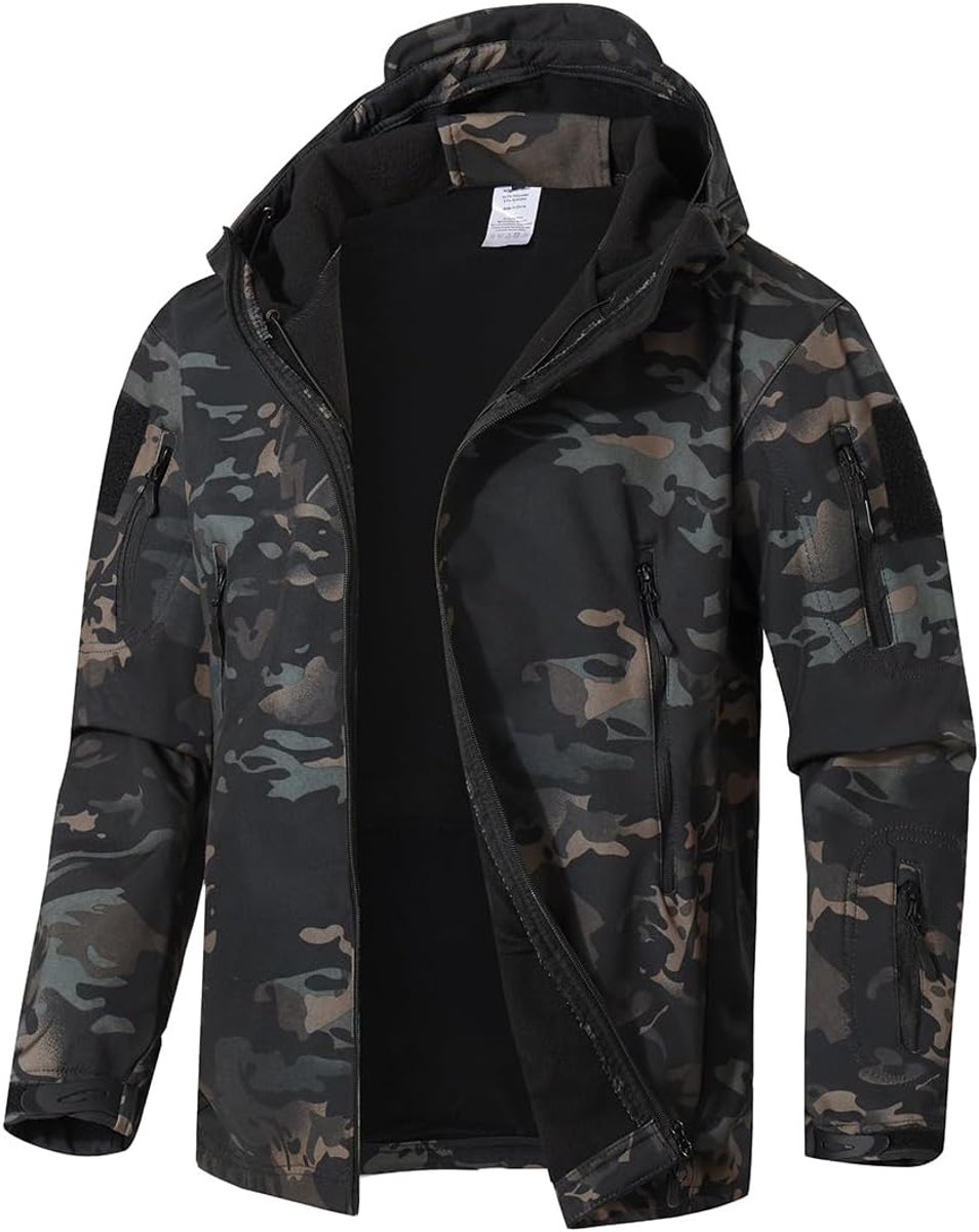 Softshelljas voor heren, winter, wandelen, outdoor, waterafstotend, camouflage, tactisch, fleece, winddicht, warme jachtjas voor mannen
