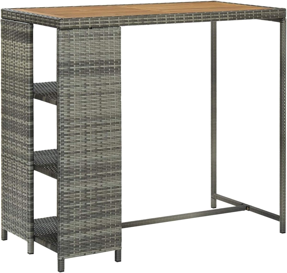 Bartafel met 3 planken, huisbar, eettafel, bartafel, bartafel, bartafel, keukentafel voor restaurant, keuken en woonkamer, grijs, 120 x 60 x 110 cm, polyrotan
