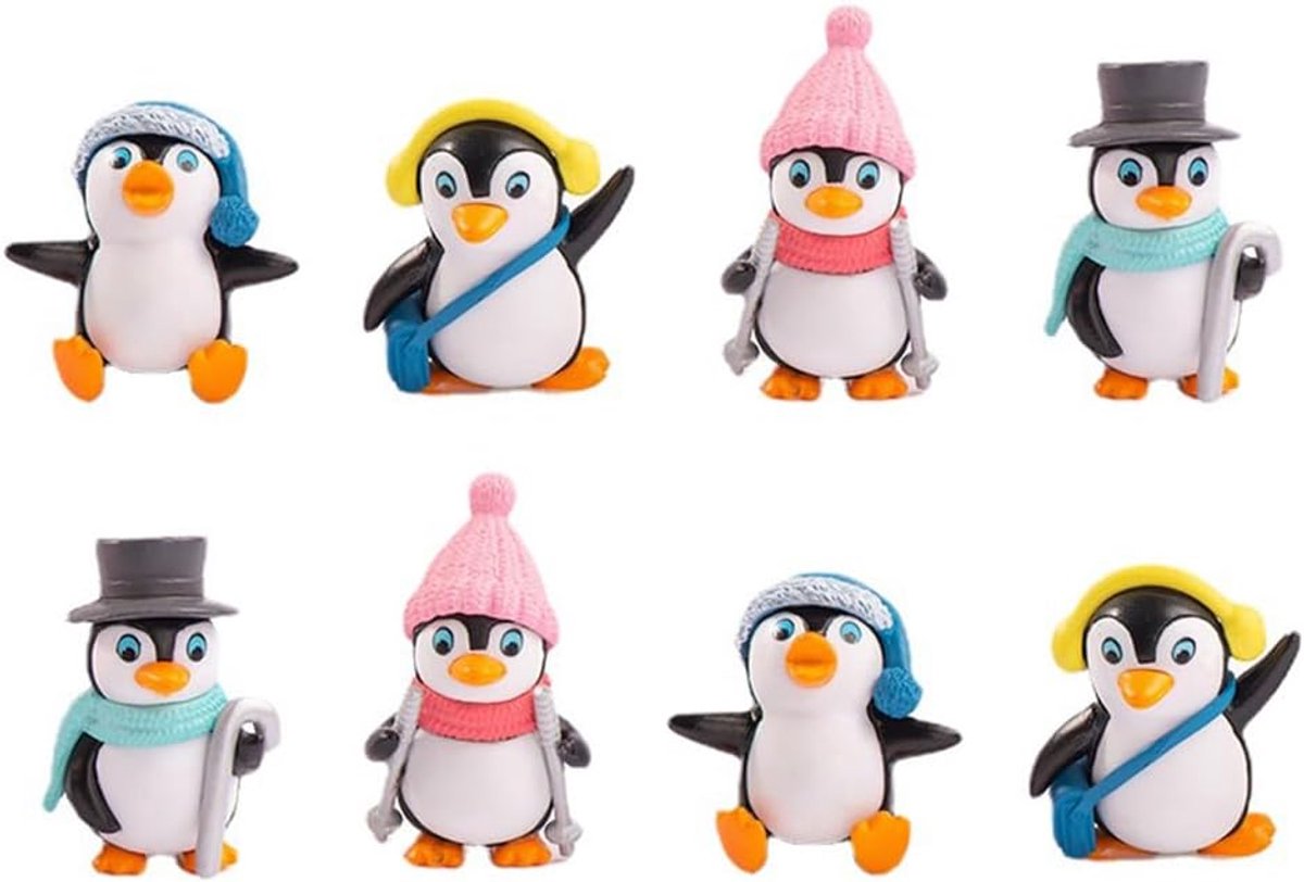 8 stuks schattige pinguïn beeldje taart set, winter pinguïn ontwerpen voor bakken decor, mini pinguïn standbeelden voor diorama micro landschap, vakantie tafel & dessert display