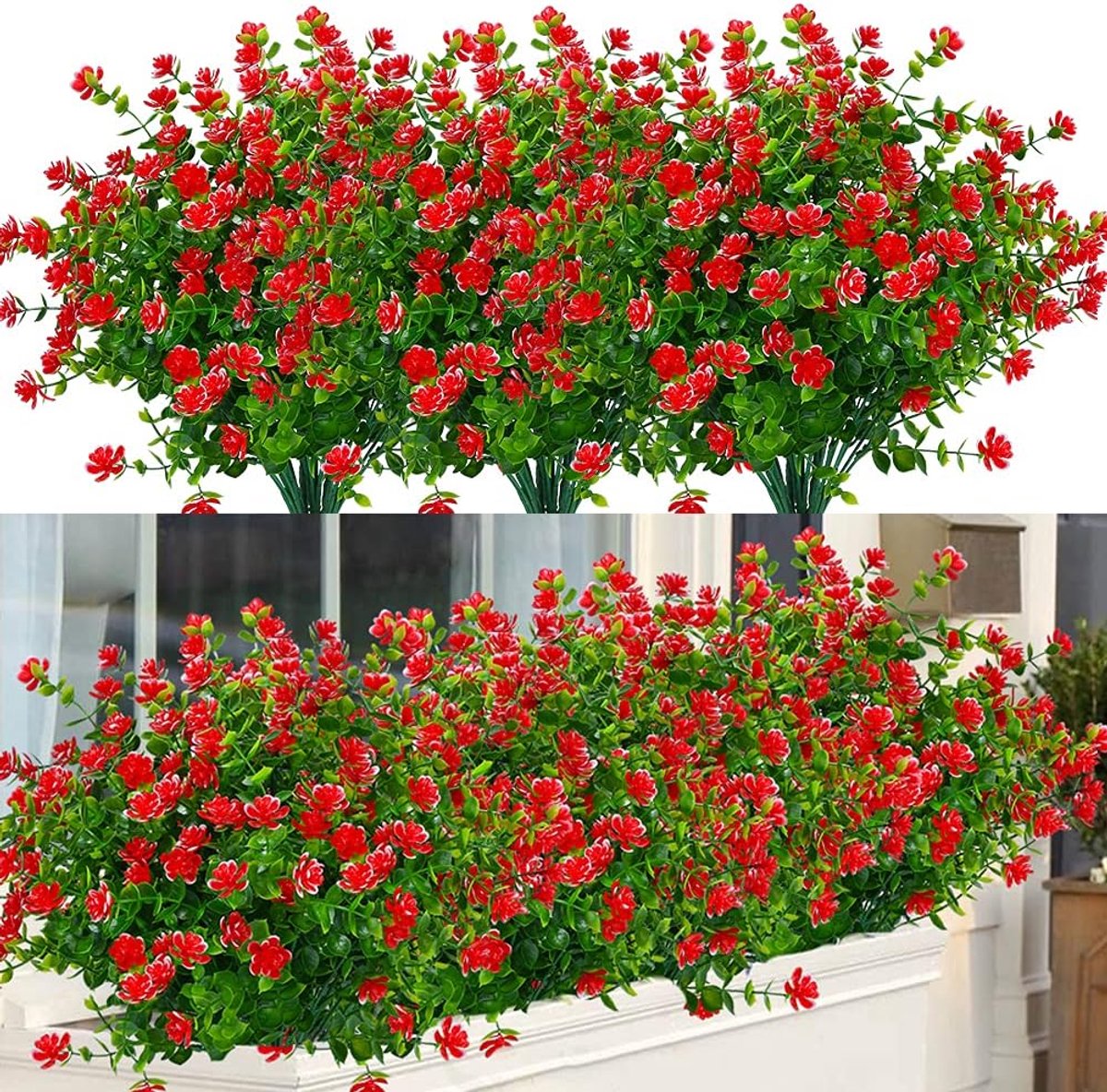 Kunstbloemen voor buiten, uv-bestendige kunstmatige buxusplanten, kunstmatig groen voor binnen en buiten, voor hangmanden, tuin, veranda, vensterbank, bruiloft, landelijke decoratie, 6