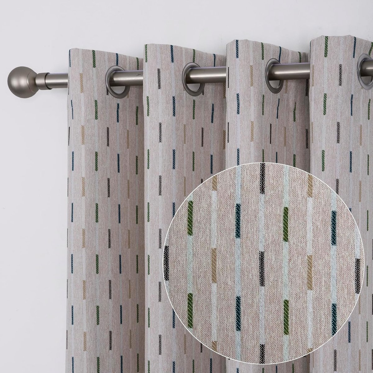 always4u Meerkleurige verticale strepen Faux Linnen Gordijnen Lichtfiltering Thermische Isolatie Binnengordijnen met Oogjes voor Woonkamer en Slaapkamer, Beige Groen 140 x 260 cm Set van 2