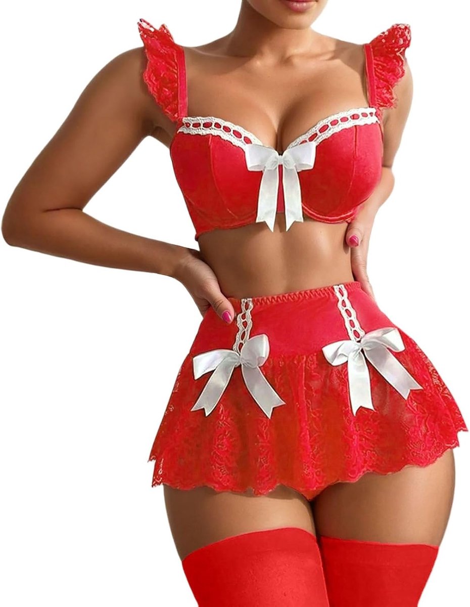 Lingerieset van kant, satijn, grote maat, dames, grijs, satijnen afwerking, shorty A20