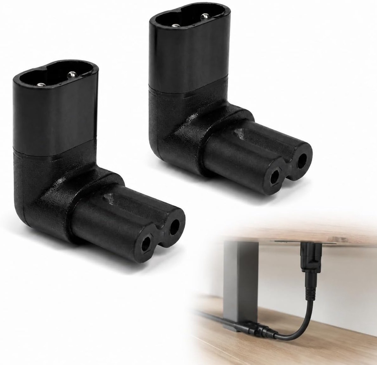 320 C8 naar C7 90 graden gebogen, pakket met 2 voedingskabels C8, kabel C7 vrouwelijk naar C8 stekker, compact, 250 V, 2,5 A, voor tv, laptop, printer