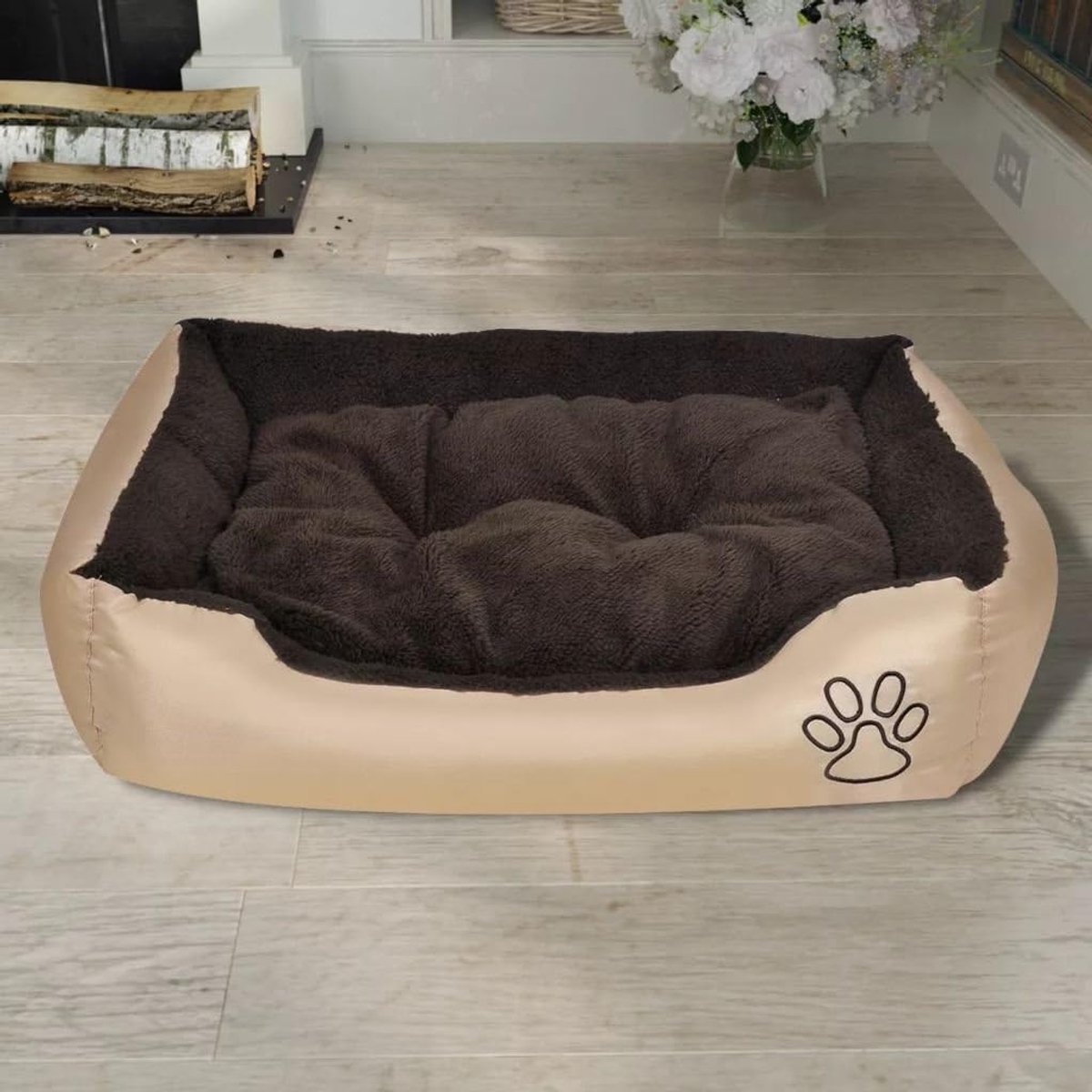 Hondenbed met zachte hondenmand hondenbank hondenkussen hondenmand bekleding maat L beige