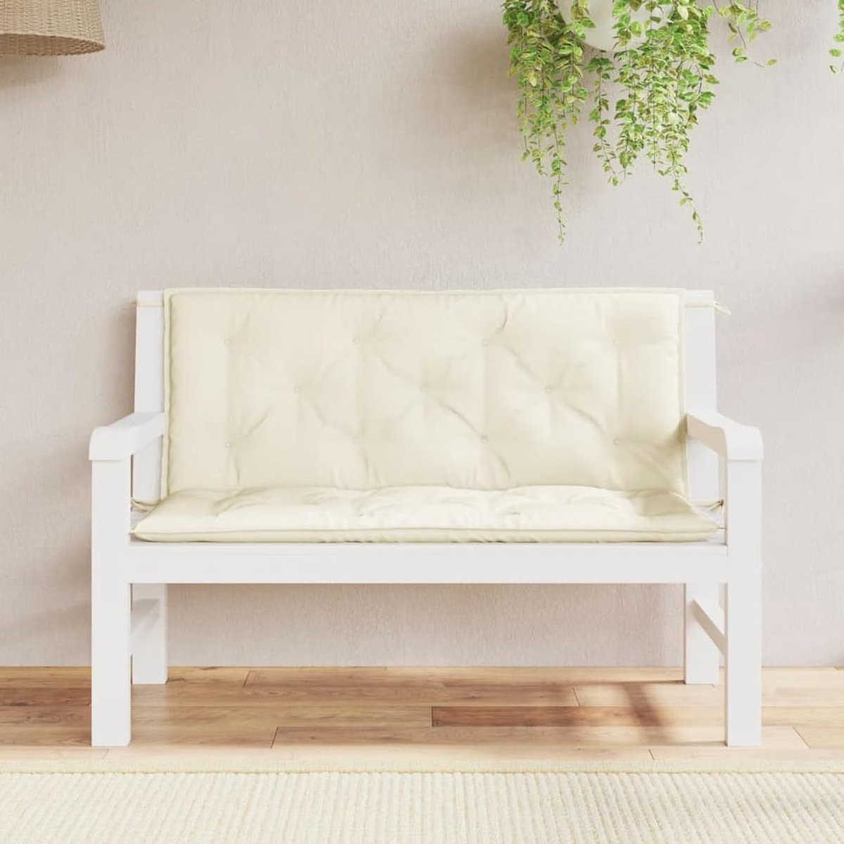 Kussen voor tuinbank, 2 stuks, crèmewit, 120 x 50 x 7 cm, Oxford-stof, kussen, gewatteerd kussen, bankkussen, zit- of rugkussen, kussen voor schommelbank, P361680