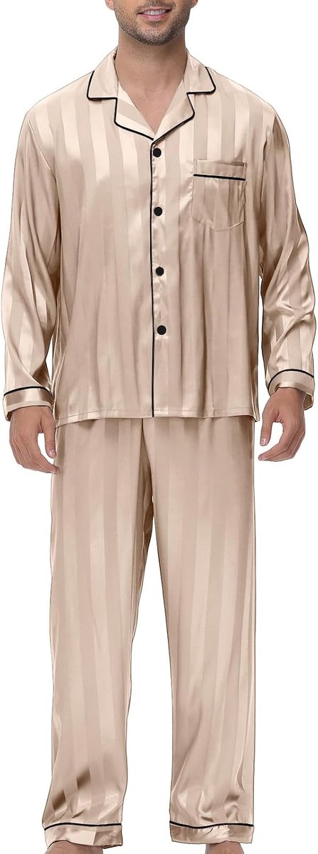 Pyjama voor heren, winter, nachtkleding, pyjama, 2-delig, met knoopsluiting, lange mouwen, lange broek