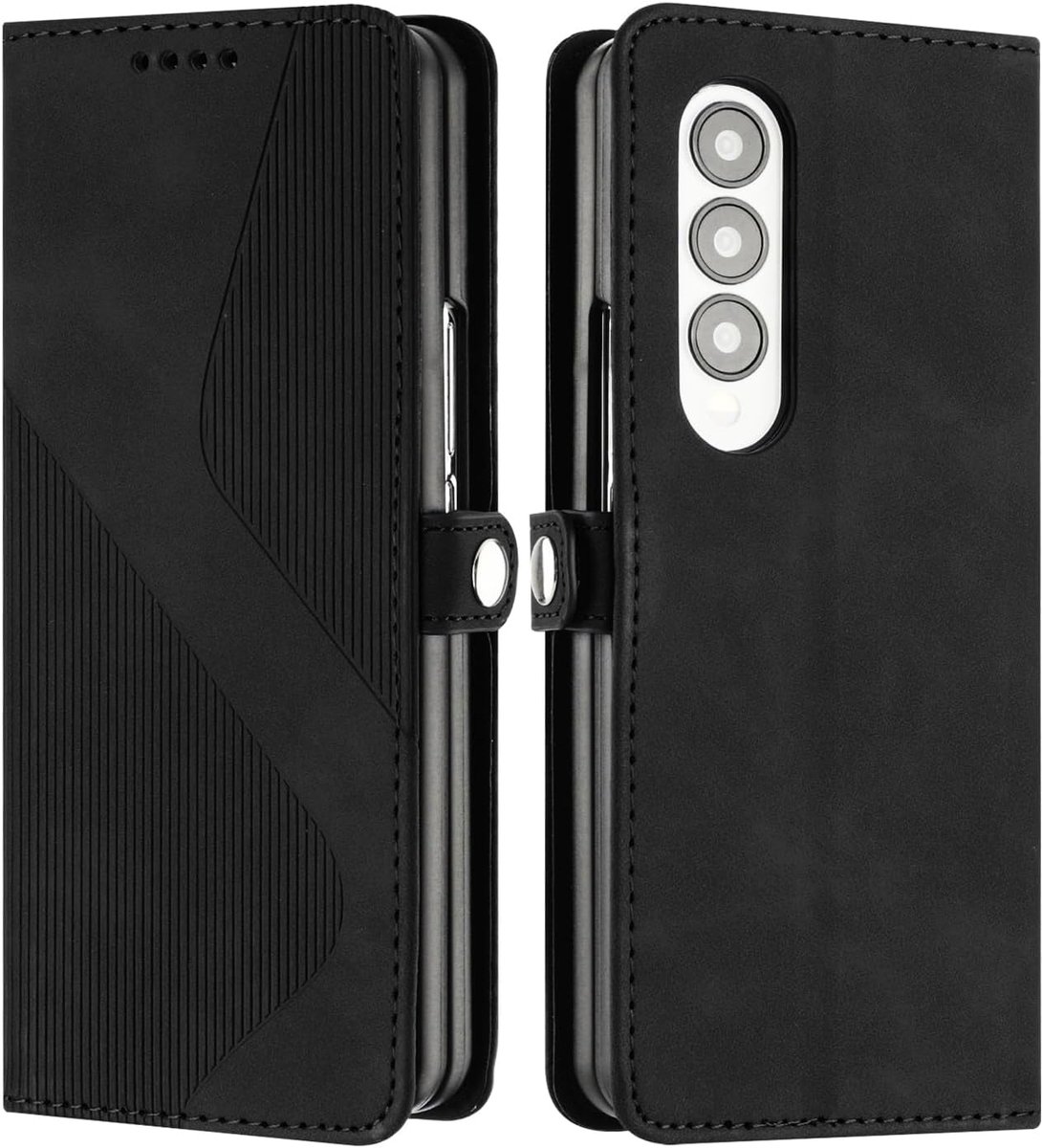 Case voor Samsung Galaxy Z Fold 3 met verstelbare staande functie Magnetische Lock Flip Lederen Drop Protection Fashion telefoonhoesje - Zwart