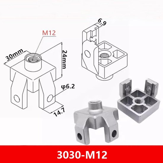 (6 stuks) 3030 M12 Voet End Connector Floor Mount Base Beugel voor T Slot Aluminium Extrusie Profiel — afbeelding 5