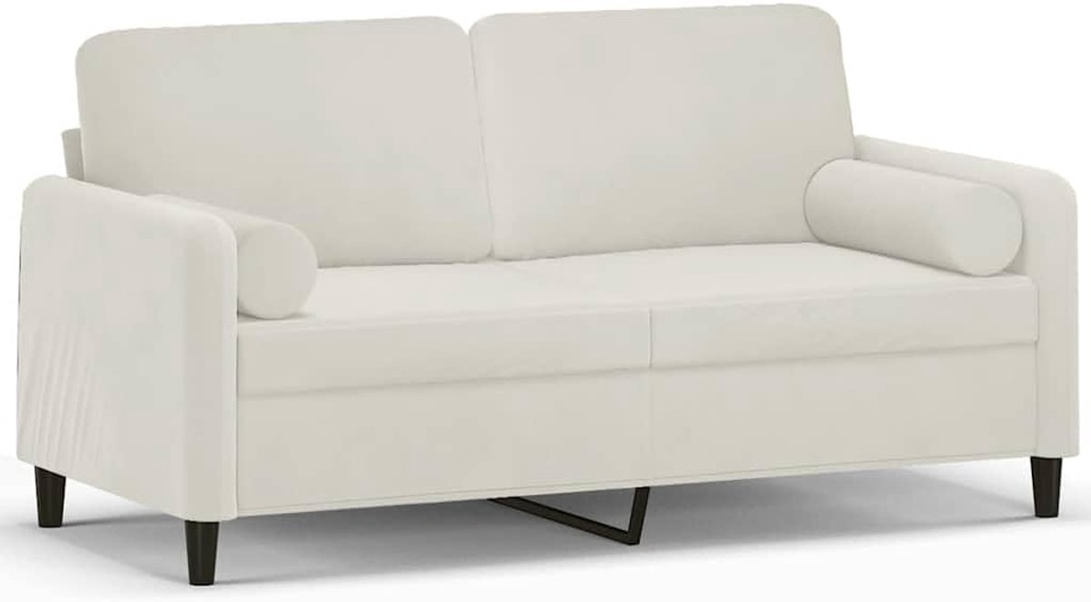 2-zitsbank van crèmekleurig fluweel, 140 cm, met kussen