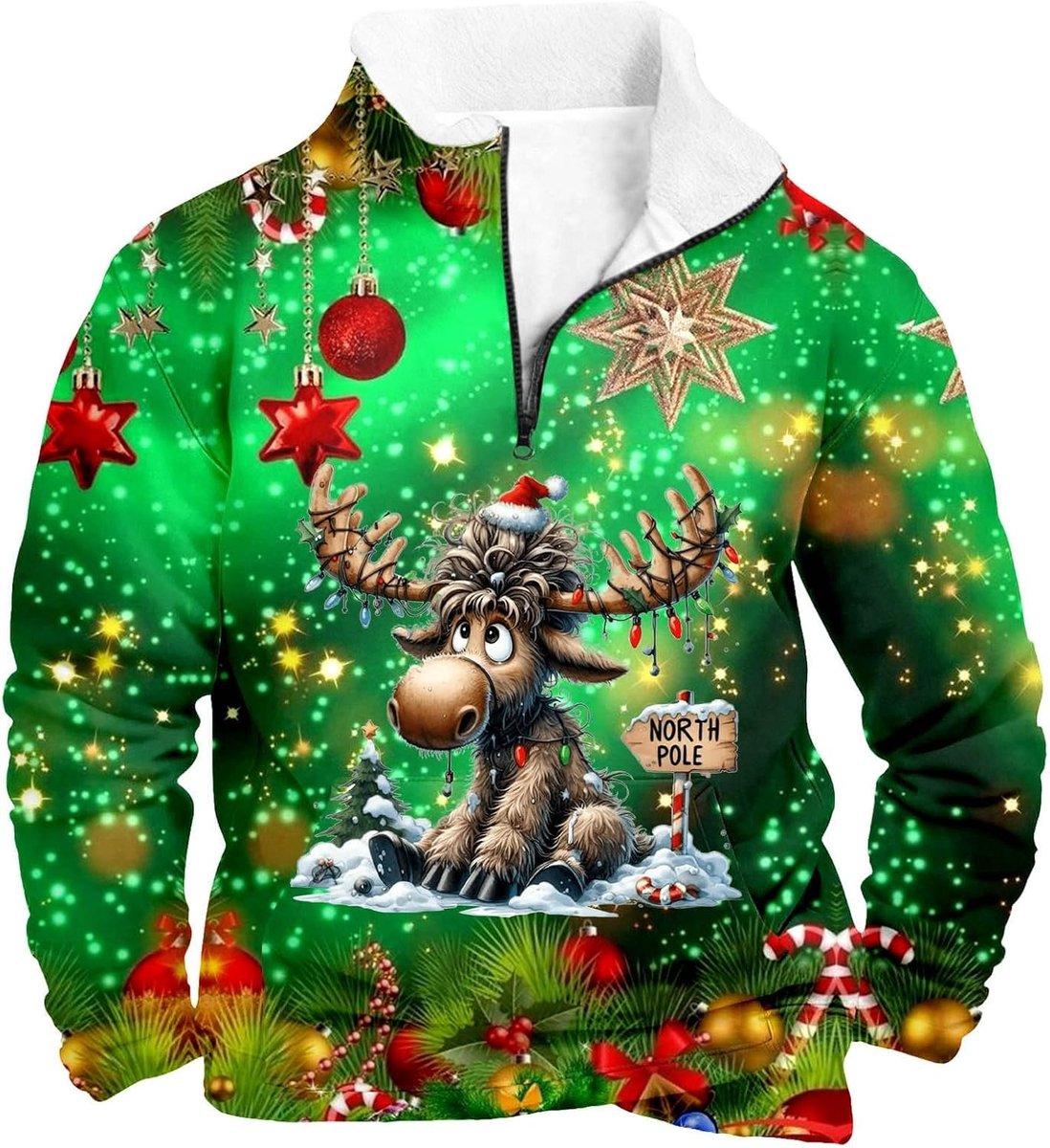 Thermische fleece trui met halve ritssluiting, lange mouwen, ronde hals, casual stijl, ideaal voor feestjes en winteractiviteiten buitenshuis.