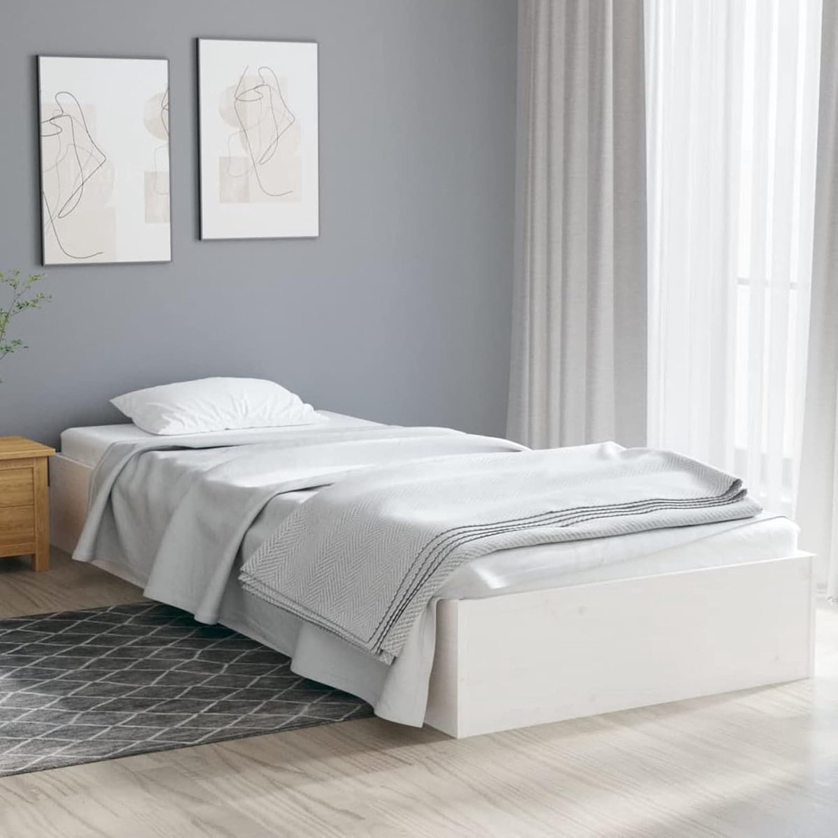 Massief houten bed houten bed gastenbed houten bedden bedframe met lattenbodem bedframe jeugdbed tweepersoonsbed / eenpersoonsbed seniorenbed wit 75x190 cm 2FT6 Small Single