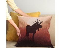 ABAKUHAUS Elch Kussenhoes, Bos Antlers Wild Hert, voor de Binnen of Buiten Gebruik Geschikt met Ritssluiting Wasbare Stof, 60 x 60 cm, Perzik en Bruin