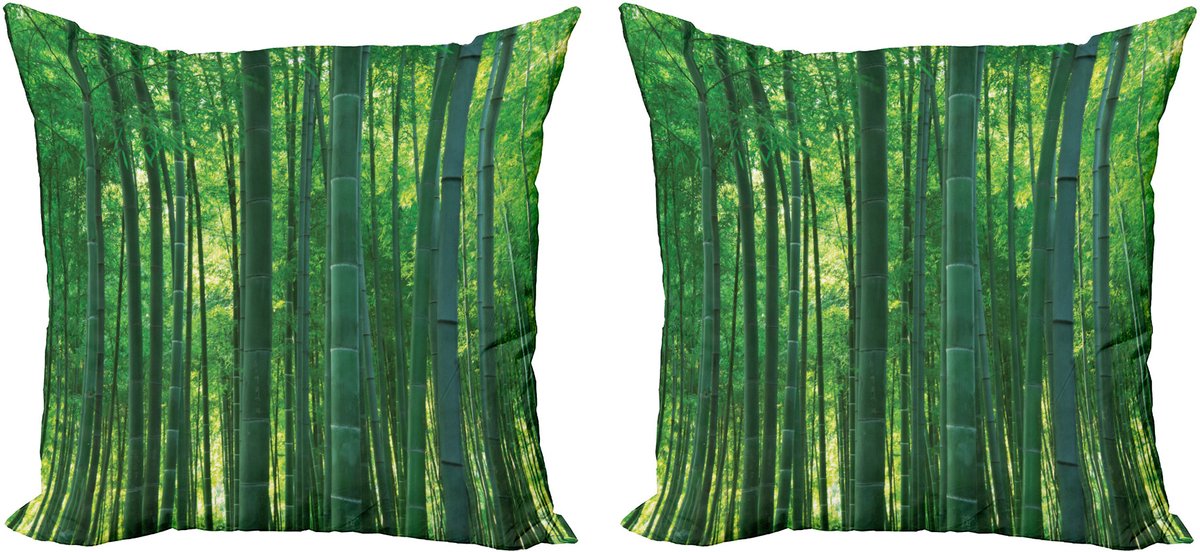 ABAKUHAUS asiatisch Sierkussenhoes Set van 2, Grüner Wild Exotische Bamboe, Modern Accent Dubbelzijdige Digitale Print, 60x60, Groen