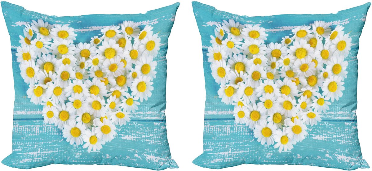 ABAKUHAUS Tuin Sierkussenhoes Set van 2, Hart Shaped Daisy, Modern Accent Dubbelzijdige Digitale Print, 40x40, Lucht Blauw Wit