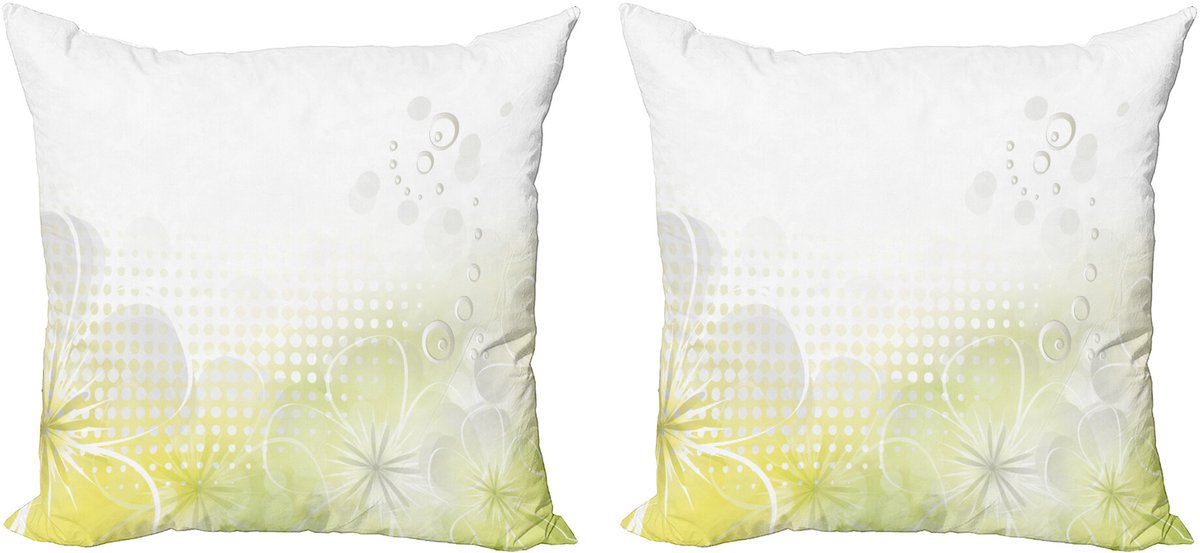ABAKUHAUS Abstract Sierkussenhoes Set van 2, Bubbles Bloemen, Modern Accent Dubbelzijdige Digitale Print, 50x50, Blassgelb Lichtgrijs