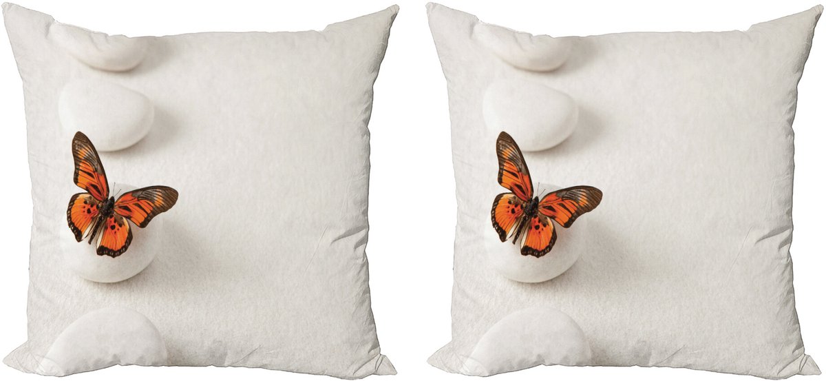 ABAKUHAUS Boho Sierkussenhoes Set van 2, Vlinder Rots Healing, Modern Accent Dubbelzijdige Digitale Print, 40x40, Oranje Wit