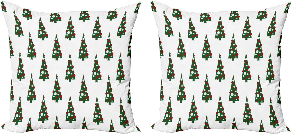 ABAKUHAUS Geometrisch Sierkussenhoes Set van 2, Xmas Boom Patroon, Modern Accent Dubbelzijdige Digitale Print, 50x50, Jägergrün Wit Rubin