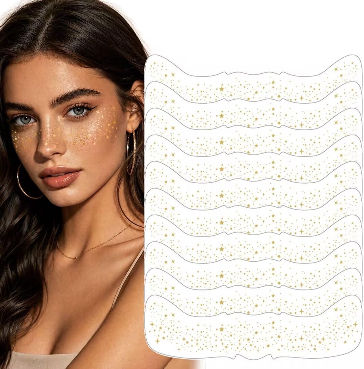 10 stuks gouden glitter sproeten tattoo, tijdelijke gezichtstattoos, waterdichte glitterstickers, faux sproeten glitter tattoo, glitterstenen gezicht zelfklevend voor festival party make-up
