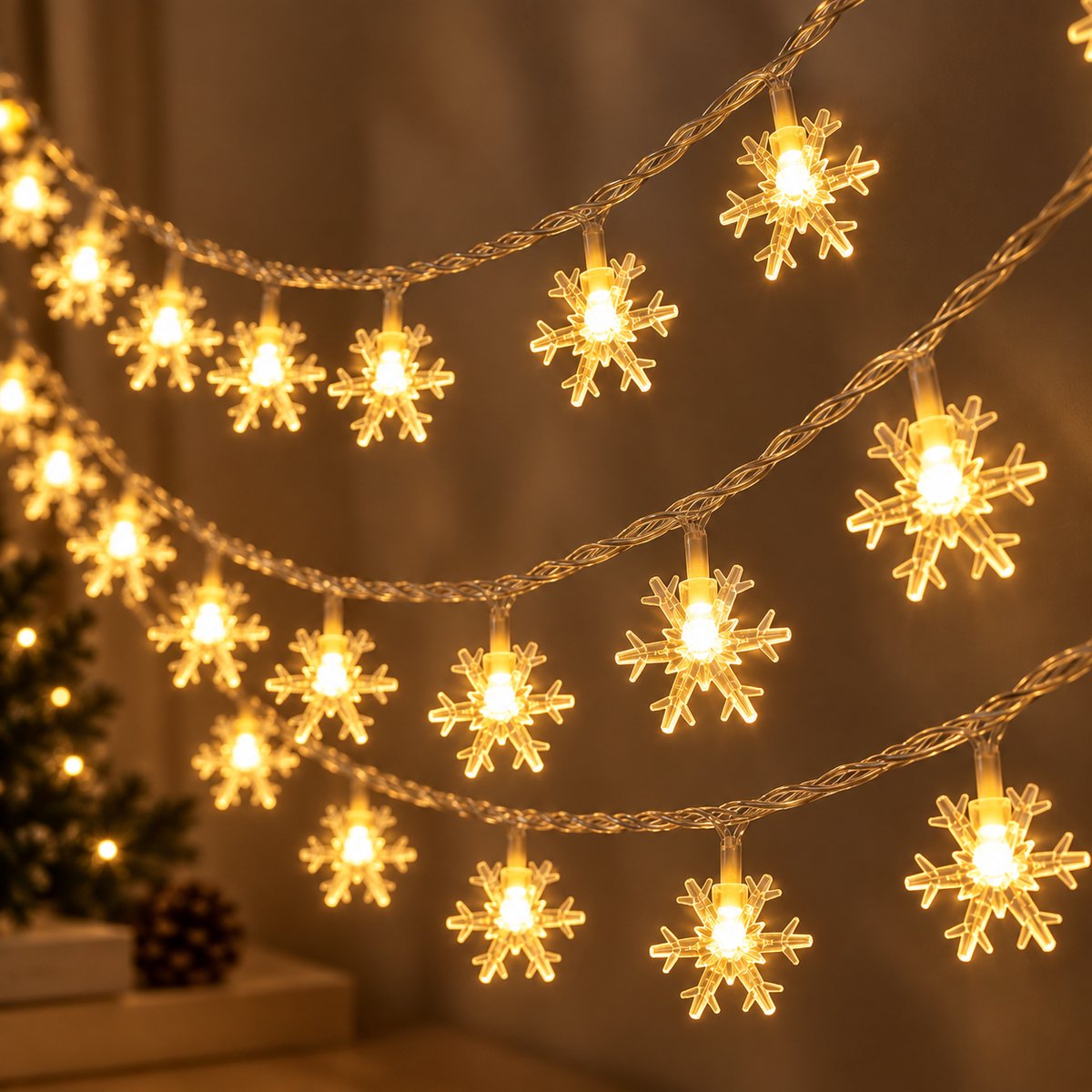 Nina’s Giftshop® Kerstverlichting 6 Meter – Sneeuwvlokjes Lichtslinger – 40 LED – Warm Wit Licht – Kerstdecoratie – Kerstlichtjes – Lichtsnoer – Woondecoratie – Kerstcadeau
