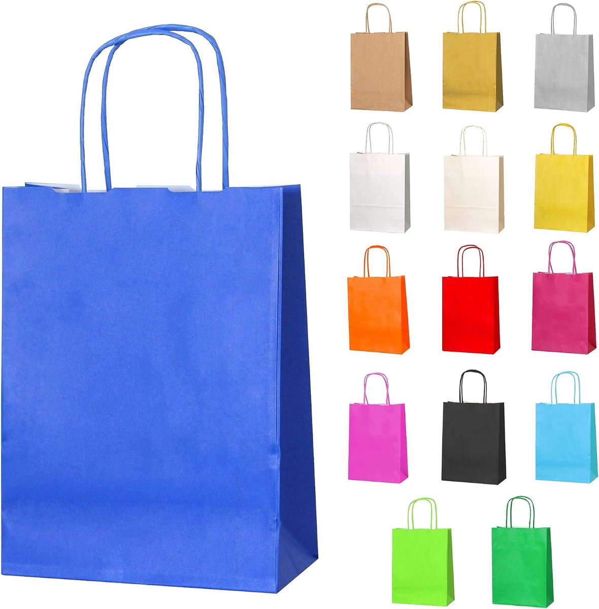 5 Kleine Papieren Zakjes Voor Feestjes, Zoetwaren En Geschenken Met Gedraaide Handvatten - Blauw - 180x220x80mm