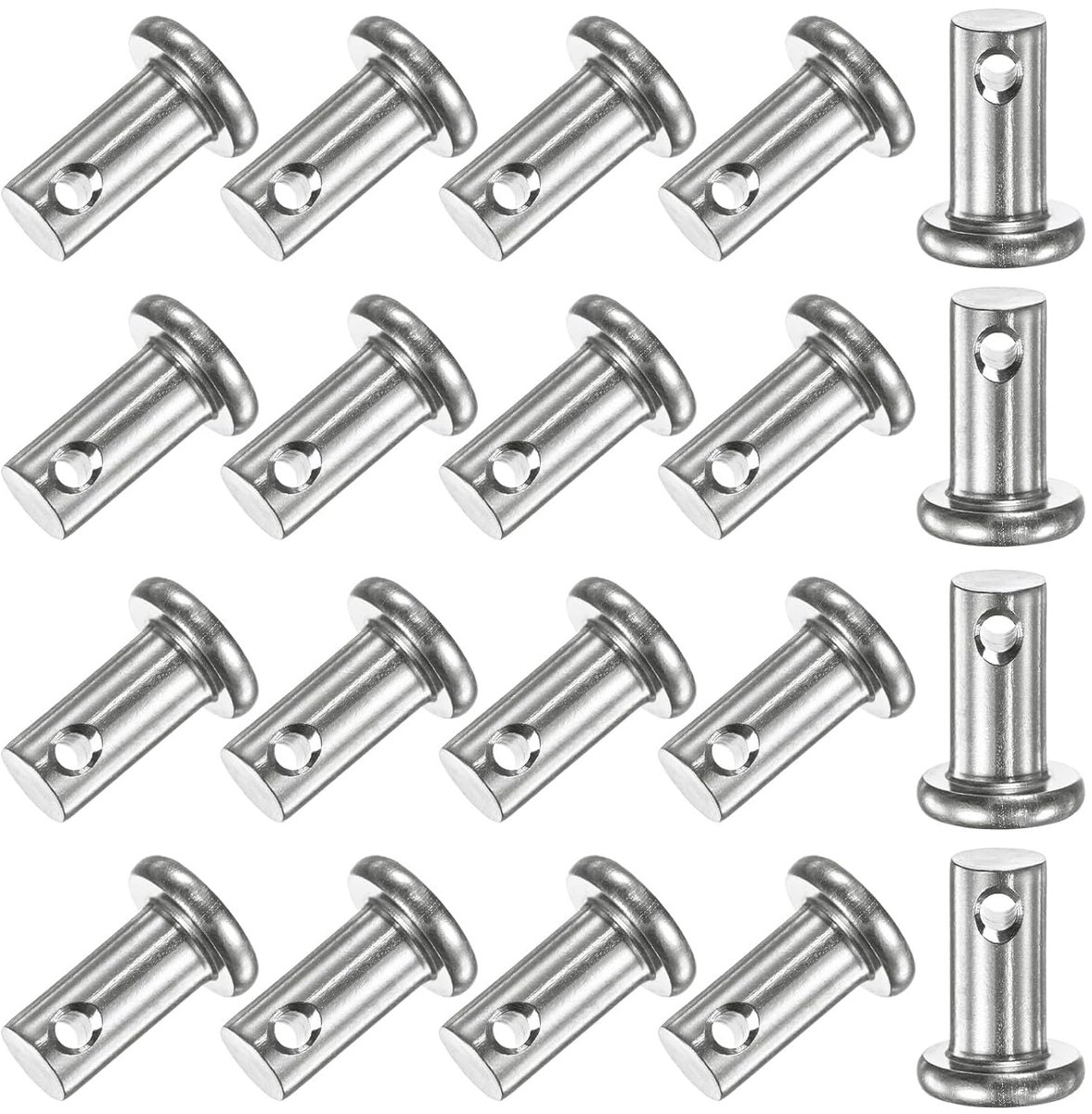 20 stuks vorkpennen met enkel gat, M6 x 12 mm, platte koppennen van roestvrij staal 304, herbruikbare verbindingsscharnierpennen
