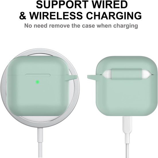 Hoes voor AirPods 4 2024, beschermende siliconen Case voor AirPods 4e 2024 Skin Front LED zichtbare siliconen cover met karabijnhaak, Cloud Grey — afbeelding 4