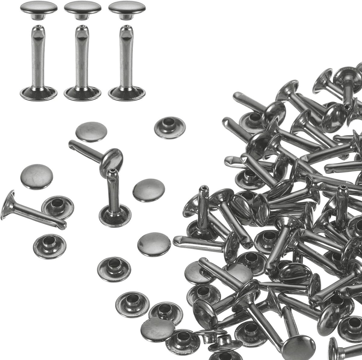 Nieten - Ronde Dubbele Kap Holle Metalen Nieten voor Leer - Voor Riemen Kleding Decoratie Handwerk - Gunmetal 60 Stuks 9x16mm