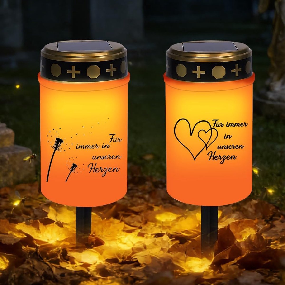 2 stuks graflichten op zonne-energie, voor buiten, waterdichte grafkaars met grondpen, led-begraafplaatskaarsen, voor kerkplaatsdecoratie, rood