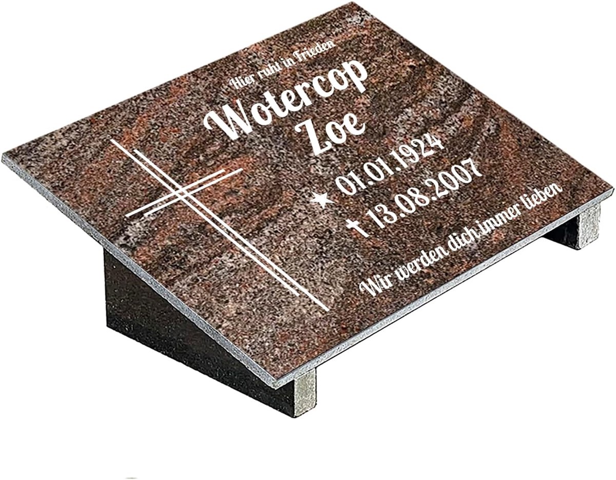 Grabplatte mit Inschrift aus Granit Paradiso, personalisierbar Gedenktafel für Urnengrab, Wählmotiv, Grabstein für 1-2 Pers., Urnengrabstein (Paradiso Classico, 30x40cm mit Stützen, Kreuz2)