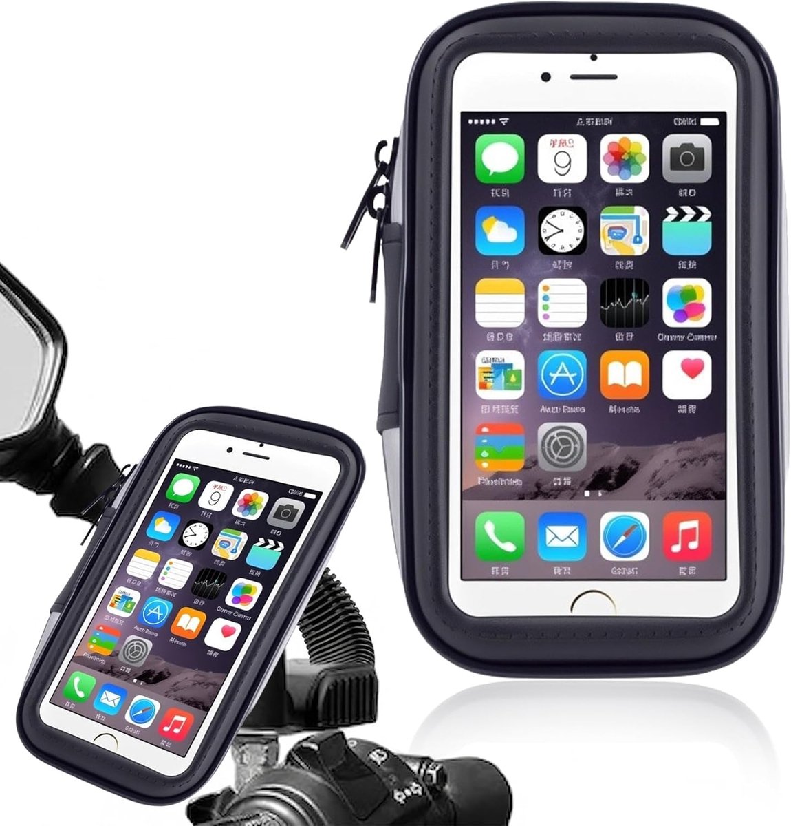 telefoonhouder voor motorfiets, waterdicht, universele motortas voor 6,5 inch smartphone, 360° draaibare mobiele telefoonhouder, motorfiets, stuur voor scooter, bromfiets, e-scooter