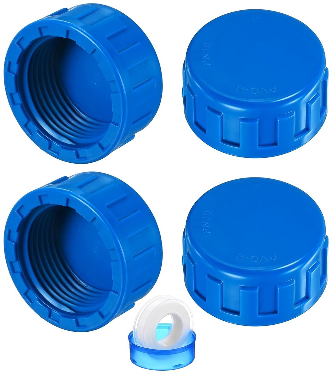 METERXITY 4 stuks 1 inch PVC buis eindkap plug adapter, binnendraad water eindkap connector met afdichtingstape voor tuin/bewatering irrigatiesystemen, binnentanden eindpijppluggen [blauw]