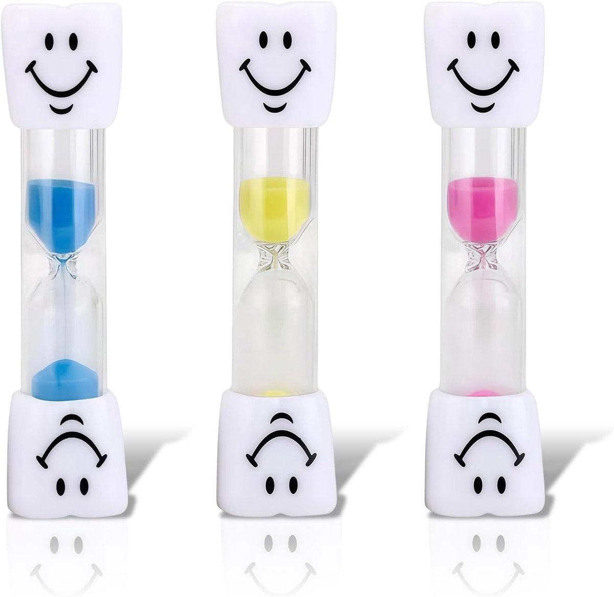 3 Pack Smile Tandenborstel Timer voor Kinderen, 3 Minuten Zand Timer voor het Poetsen van Tanden, Kleurrijke Zandloper Zand Klok voor Kinderen Badkamer, Roze Blauw Geel Visuele Timer Set