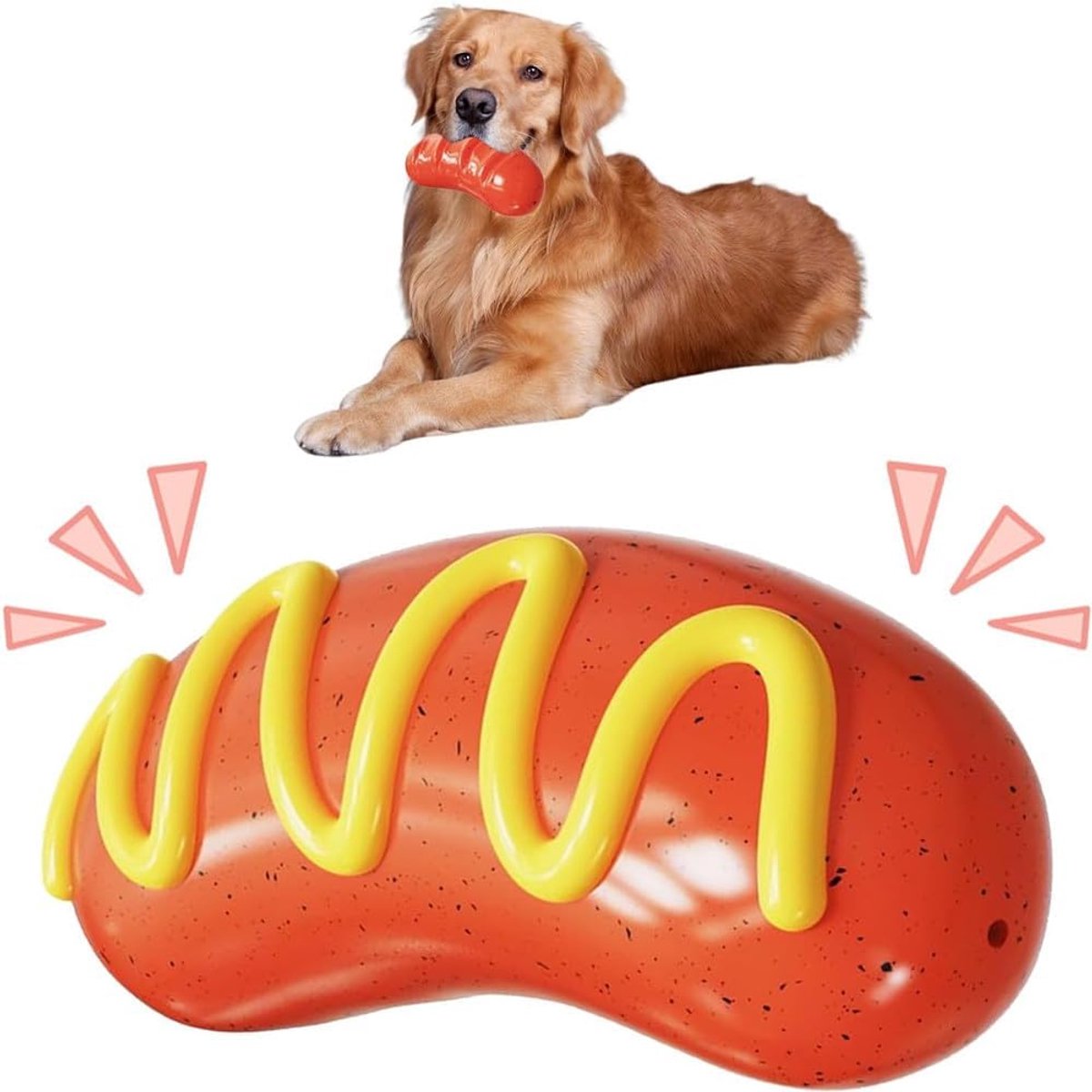 zelfklevende bijtring stick hot dog worst hondenspeelgoed, tandverzorging speelgoed, piepend hondenspeelgoed voor puppy's, middelgrote en grote honden