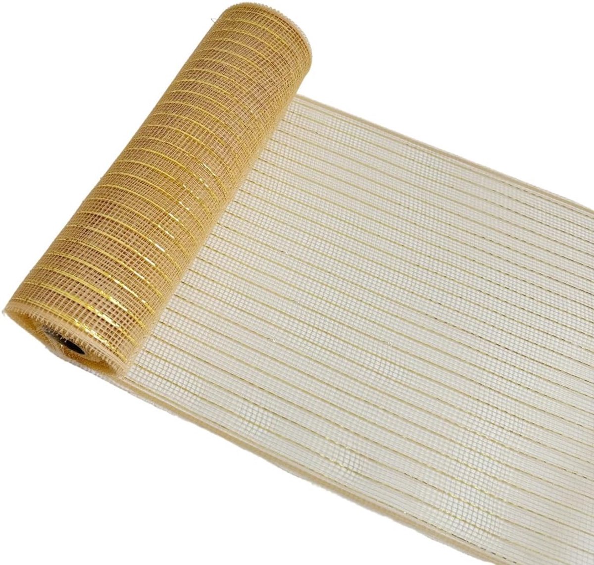 26 cm x 10 yard kerst poly-netband kerst metaalfolie decoratieve mesh-band doorschijnend glittergaren lint knutselband voor DIY krans slinger champagne goud + gouden ui 26 cm x 10 yard
