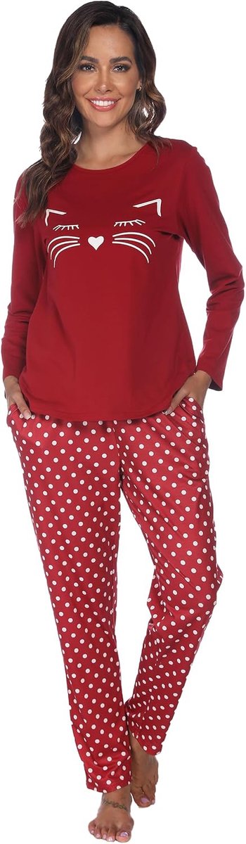 Pyjama Dames Lange Pyjama Katoenen Winter Pyjama Set Ronde Hals Top en Pyjamabroek Lange Mouwen Loungewear Nachtkleding Huispak Gezellig Vrijetijdspak