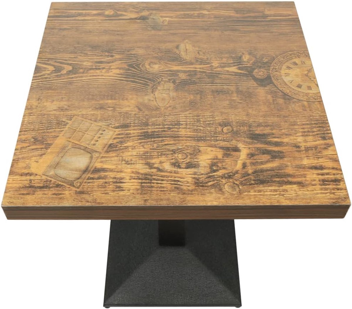 Eettafel massief houten tafel voor de keuken, vierkant met metalen poten, bartafel voor 2-4 personen in industriële decoratiestijl (retro klok)