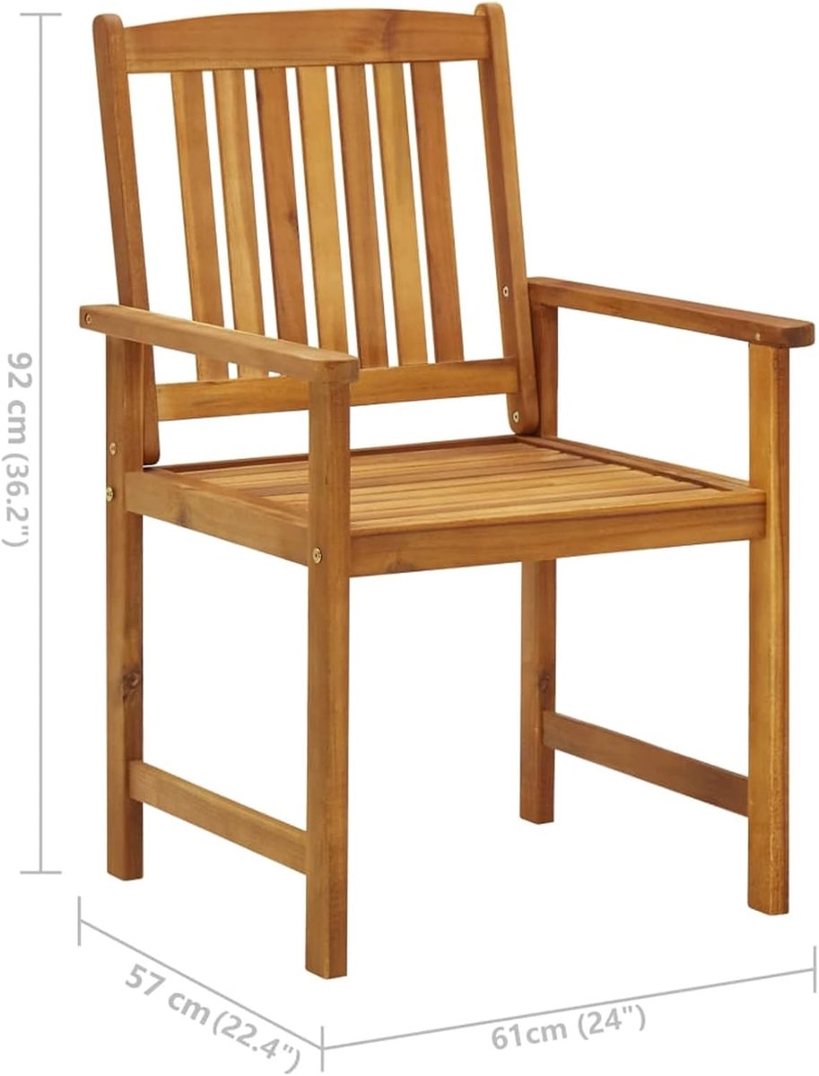 2-delige set, stoelen, eetkamerstoelen, tuin, outdoor, terras, van acaciahout, met kussens, 3 cm, 61 x 57 x 92 cm, tuinstoel voor buiten, van hout, tuinstoelen met armleuningen