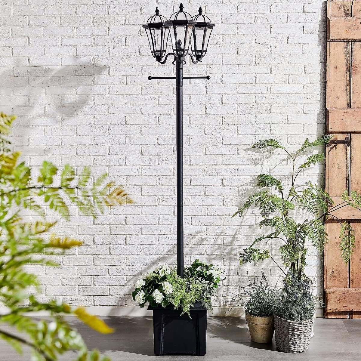 Luxform driekoppige 105L Kensington lantaarnpaal en plantenbak