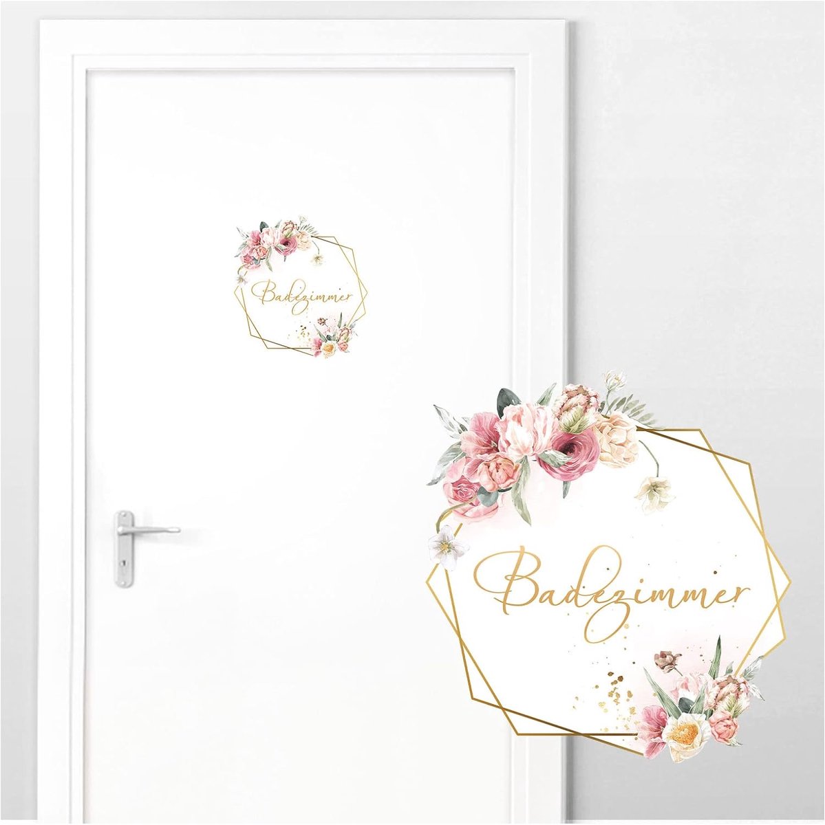 Deursticker badkamer met bloemen I 19 x 21 cm (B x H) I Muurstickers zelfklevende WC Muursticker Toilet Muurtattoo Bad Sticker Sticker DL737