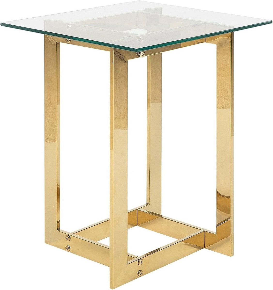 Bijzettafel transparant gehard glas vierkant tafelblad basis goudkleurig metaal Crystal