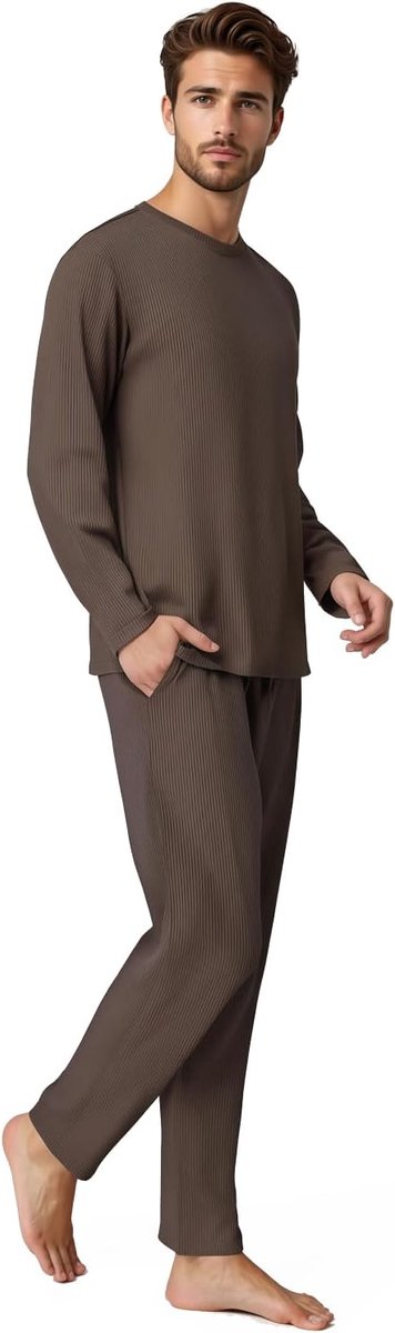 lange mouwen, 2-delig, ribgebreide pyjamaset met ronde hals en zakken, zachte nachtkleding voor zomer winter loungeset, huispak