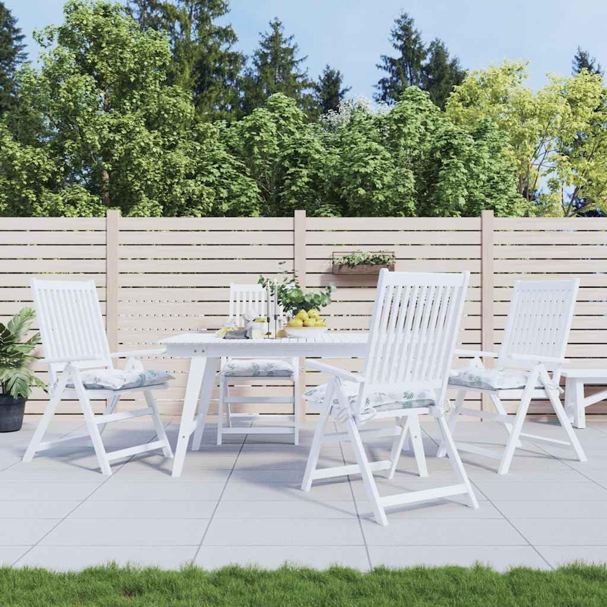 Set van 4 stoelkussens, 50 x 50 x 7 cm, van Oxford-weefsel met bladpatroon, waterafstotend en kreukvrij, gevuld met PP-holle vezels voor zacht zitcomfort, inclusief praktisch