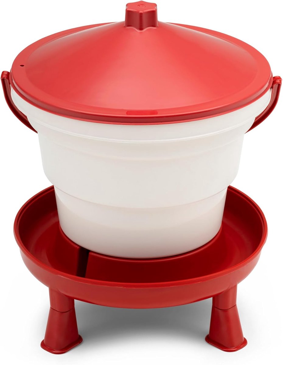 Geflügeltränkeeimer met voeten 25 Liter rood - robuuste kippendrinkbak met draagbeugel - automatische watertoevoer - drinkbak voor kippen, eenden & gevogelte