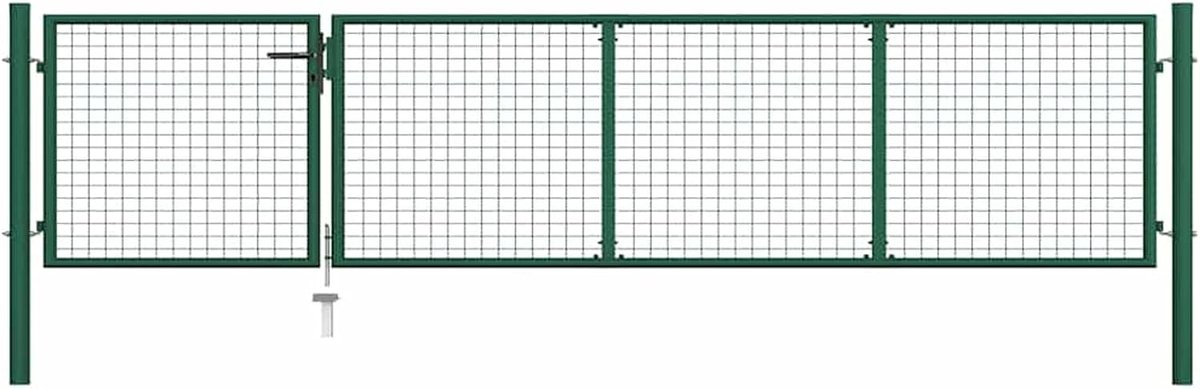 Tuinpoort, tuindeur, hekpoort, tuinpoort, tuinhek, deurset met slot en 3 sleutels, gaasdraad omheining 350 x 125 cm (b x h), paneelhoogte: 75 cm, staalgroen