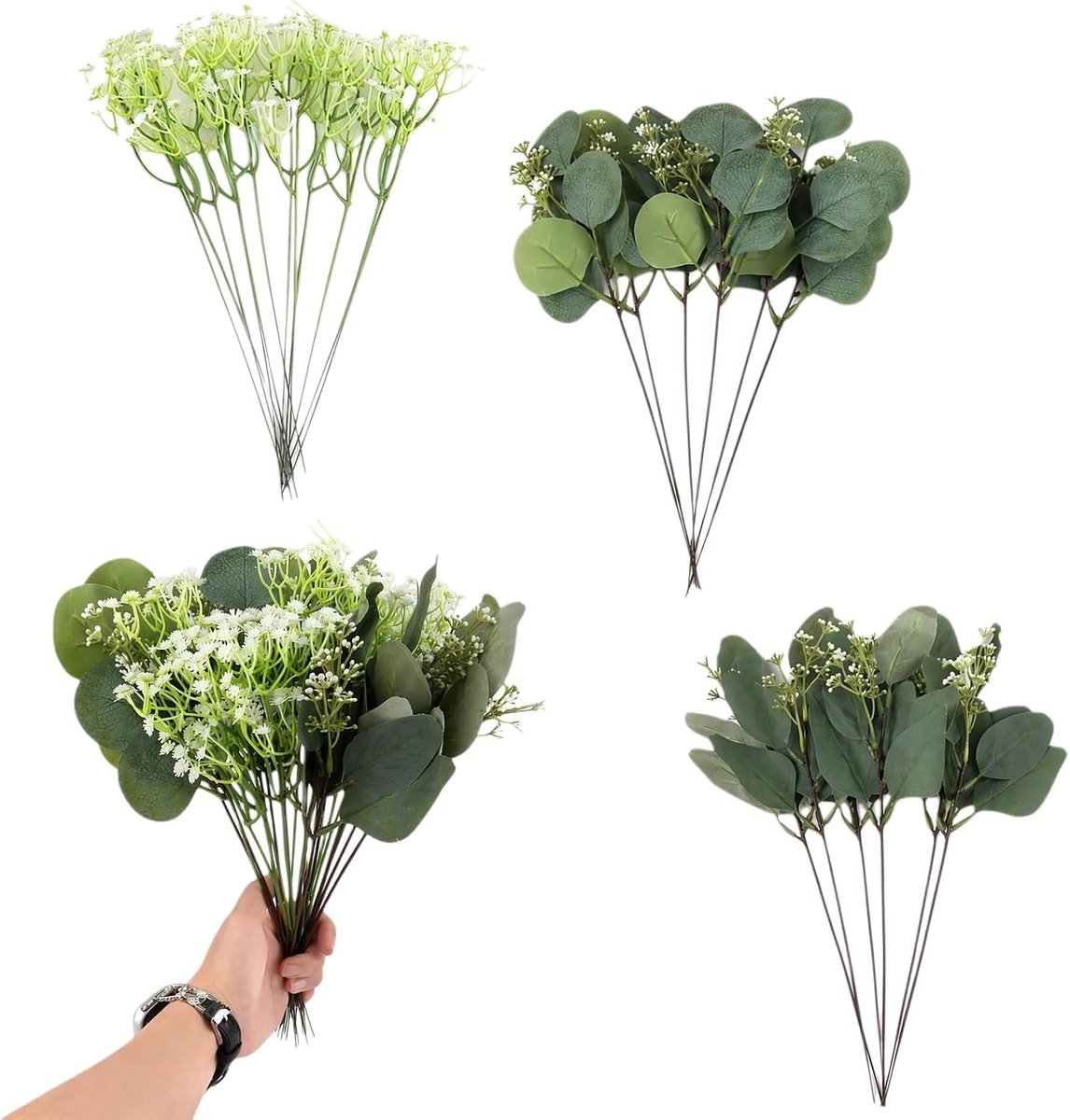 24 eucalyptus kunstmatige sluierkruid witte bloemen bruiloftsdecoratie