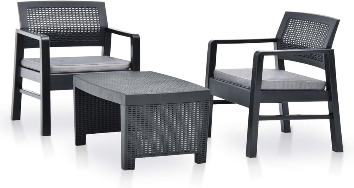 Tuinmeubelset, 3-delig, kunststof, antraciet, tuinmeubelset, tuinbank, zitcomfort, tuinmeubelen, buiten, voor balkon, terras, terras