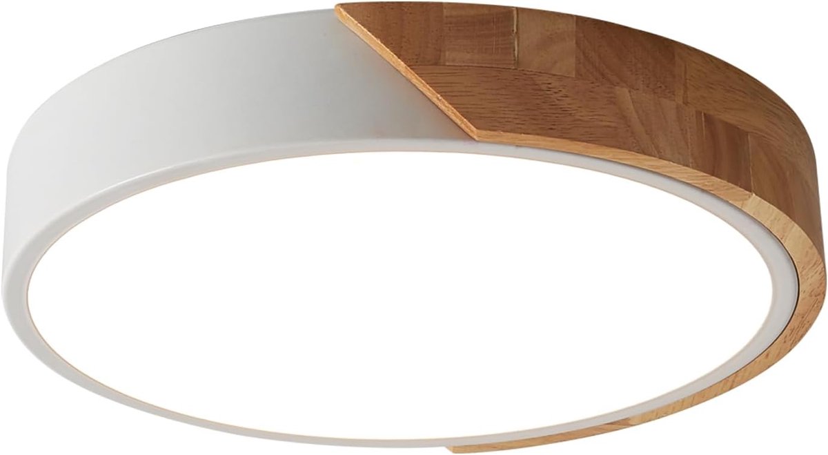 24W Moderne Ultradun Ronde Houten Lamp Armaturen voor Slaapkamer Woonkamer Keuken Eetkamer Kantoor Hal Balkon Gang, Koud wit 6500K, Ø30cm*5cm