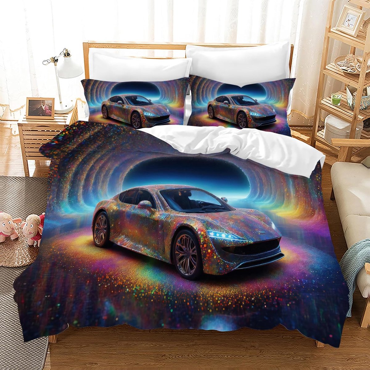 Dekbedovertrek voor raceauto, 135 x 200 cm, voor kinderen, beddengoed, raceauto, extreme sporten, dekbedovertrek van microvezel + 2 kussenslopen 50 x 75 cm (PC1)